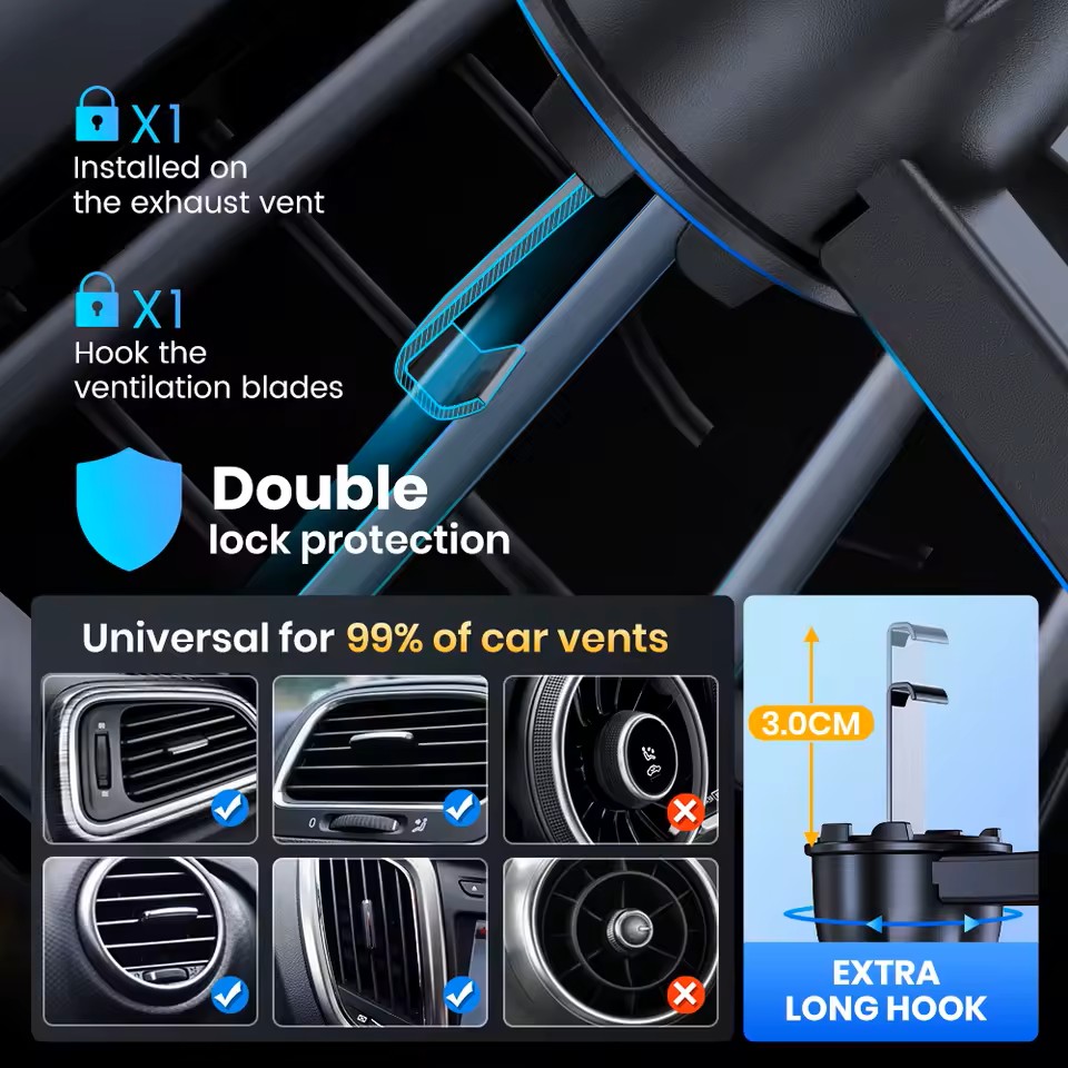 D36-S Car Phone Holder – Metal Hook Vent Mount